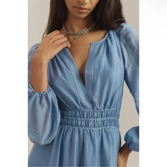 ANTHROPOLOGIE THE SOMERSET ORGANZA EDITION LONG SLEEVE MAXI DRESS IRIS BLUE NWT - Picture 2 of 8